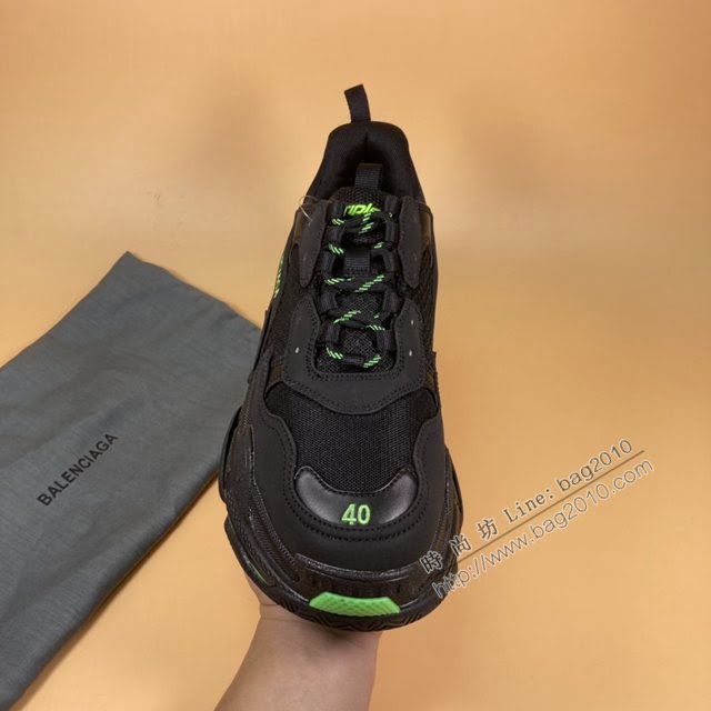 Balenciaga經典款男女鞋 巴黎世家頂級版本1代Triple S大底LOGO黑綠老爹鞋 Balenciaga情侶款老爹鞋  hdbl1199